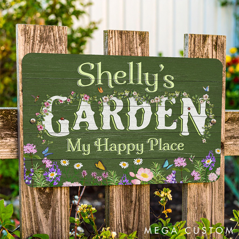 Personalized Metal Garden Sign Weathered Wood Design Rustic Pollinator Custom Outdoor Decor Gifts for Her Garden Lover Gift 