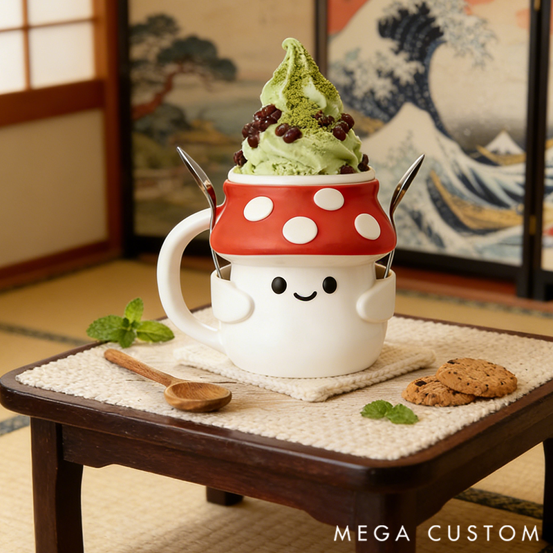 Personalized Cutea Mushroom Ice Cream Pint Holder with Spoon Slots Eco-Friendly 3D Print for Gardening Lovers