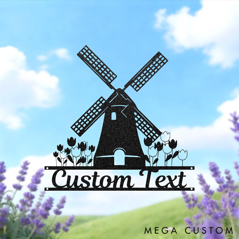 Personalized Windmill Sign Custom Name Monogram Wall Art Outdoor Patio Decor Garden Sign Barn Decor Farmhouse Decor