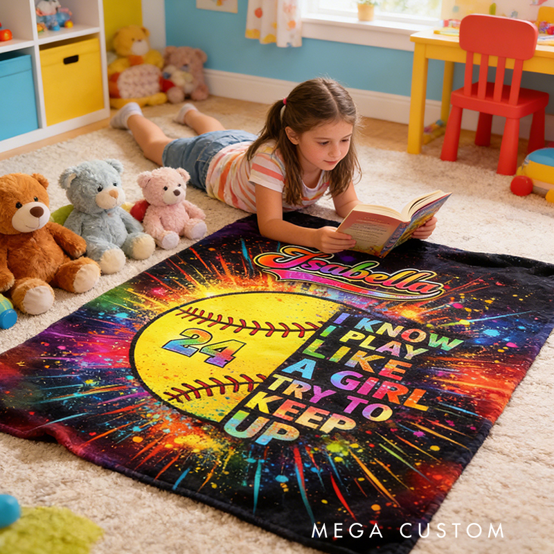 Personalized Softball Blanket with Custom Name and Jersey Number for Girls Who Love the Game