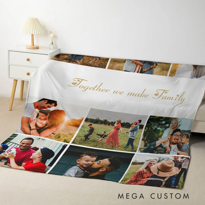Personalized 12 Photos Collage Super Soft Blanket with Text Gift for Family 