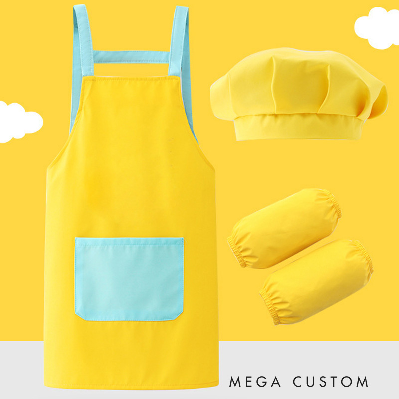 Personalized Highland Cow Kid Baking Apron with Name Initial Set of 3 Waterproof Apron with Hat Sleeve Birthday Gift for Kids