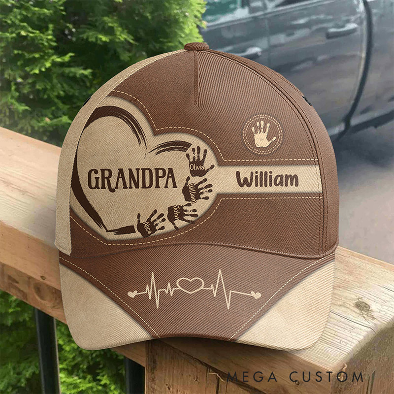 Personalized Classic Cap Custom Grandpa Dad Kids Handprints Gift for Grandpa Father's Day Gift