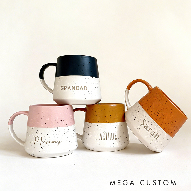Personalized Two-Tone Flecked Ceramic Mug Engraved Tea Coffee Cup Gift for Him Gift for Her Mum or Dad Gift