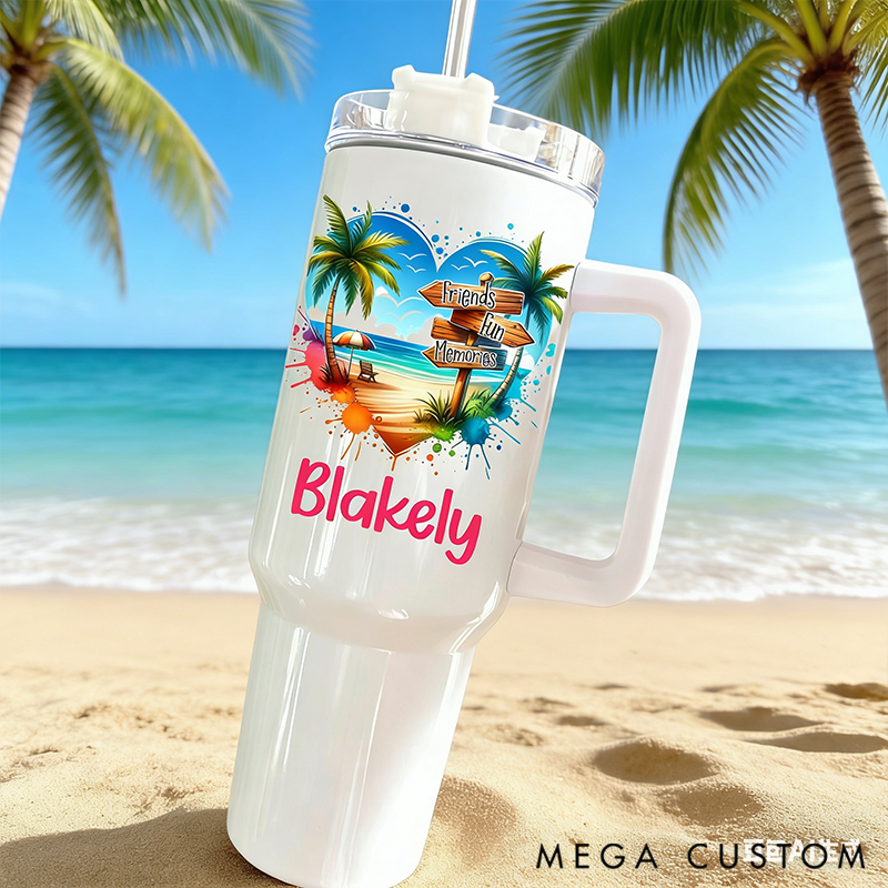 Personalized Vacation Tumbler Cruise gift Tumbler Travel Cup with Lid & Straw Custom Name Beach or Trip Gift Insulated Summer Tumbler