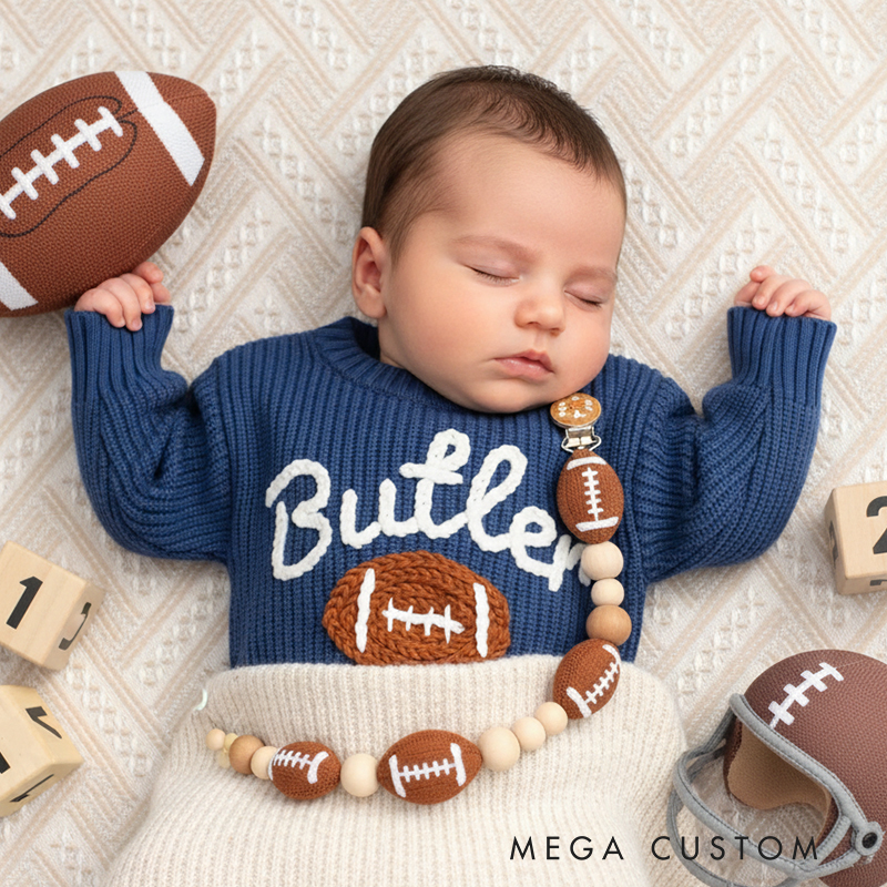 Personalized Baby Embroidered Sports Sweater Sweater Custom Name & Sports Icon Cotton Pullover for Infants and Toddlers Football Fan Gift