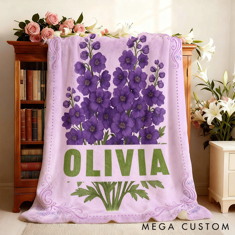 Personalized Multicolor Birth Flower Throw Blanket with Name Birthday Gift for Gardening Lover