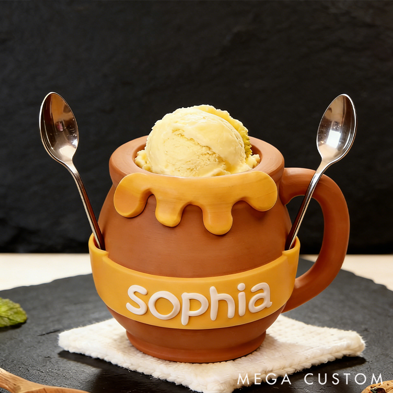  Personalized Cute Honey-Pot Ice Cream Pint Holder with Spoon Slots Eco-Friendly 3D Print for Gardening Lovers