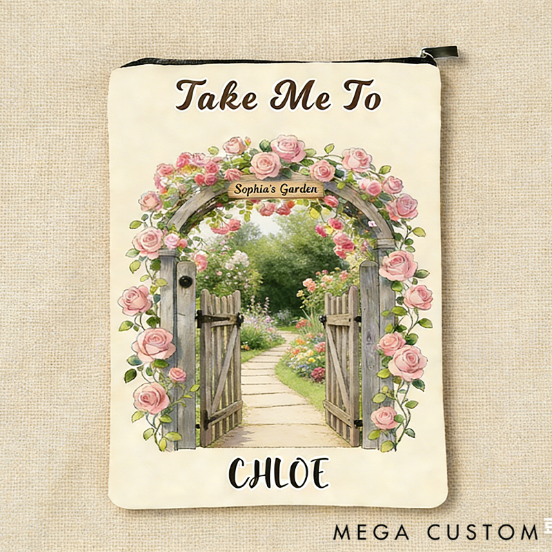 Personalized Take Me to Garden Book Sleeve Cover with Name Zipper and Front Pocket Birthday Christmas Gift for Gardening Lovers