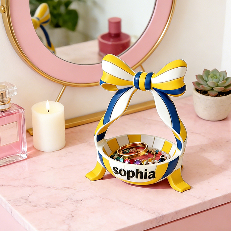 Personalized Volleyball Jewelry Holder with Custom Name and Bow Design for volleyball fans 