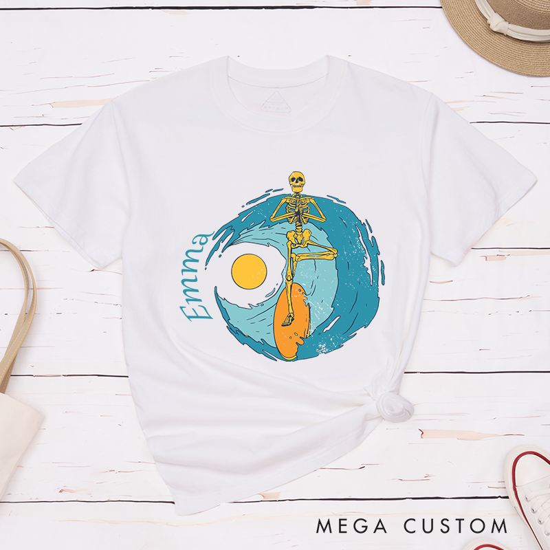 Personalized Skeleton Yoga T-Shirt Surf Skeleton Yoga SUP T-Shirt Yoga Tree Pose Shirt Yoga T-Shirt for Her
