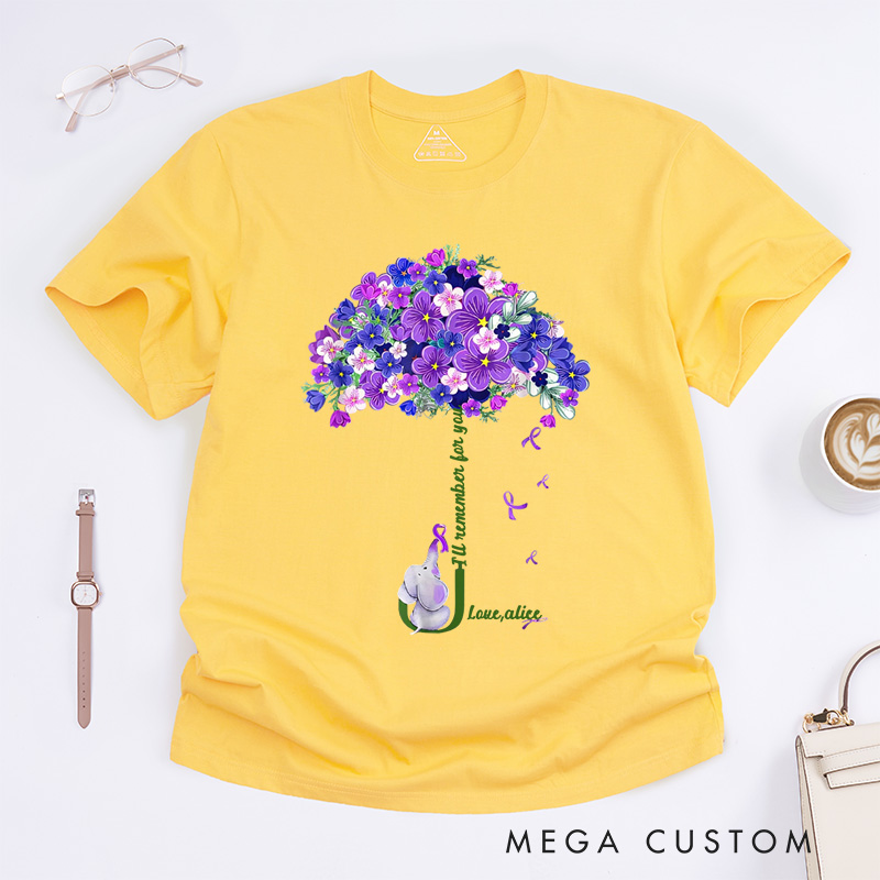 Personalized I’ll Remember for You Purple Elephant Alzheimer’s Awareness T-Shirt Awareness Month Gift
