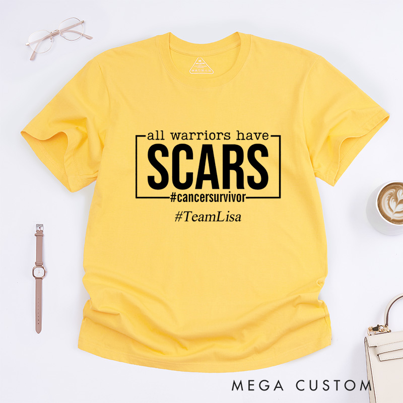Personalized All Warriors Have Scars Breast Cancer Survivor Fighter Warrior T-Shirt