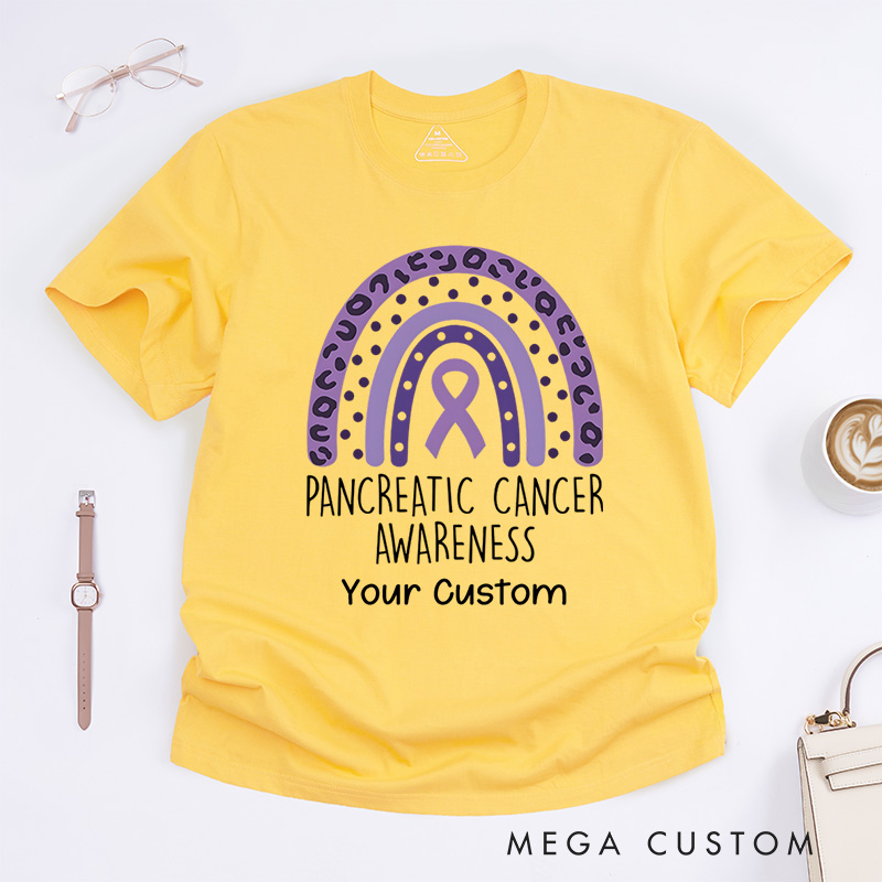 Personalized Pancreatic Cancer Awareness Rainbow Fighter Warrior T-Shirt