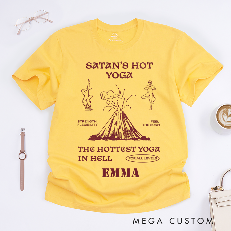 Personalized Satan Hot Yoga Doodle Style T-Shirt Strength Flexibility Yoga T-Shirt Funny Yoga Gift T-Shirt Yoga Lover T-Shirt