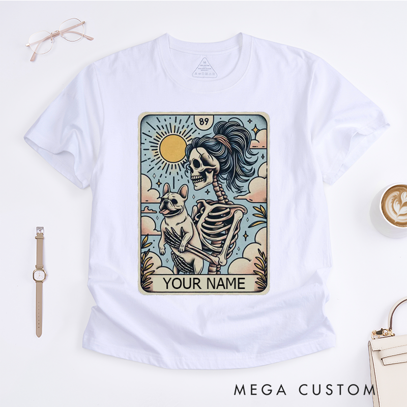 Personalized Tarot Lovers Classic T-Shirts French Bulldog Skeleton T-Shirts Halloween Gift for Dog Lovers 