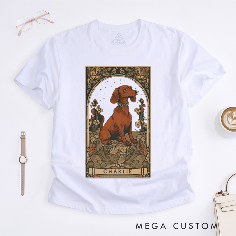 Personalized Tarot Lovers Classic T-Shirts Dachshund Dog Art Classic T-Shirts Pet Lovers Gift Unique Weenie Dog Tee for Birthday Present