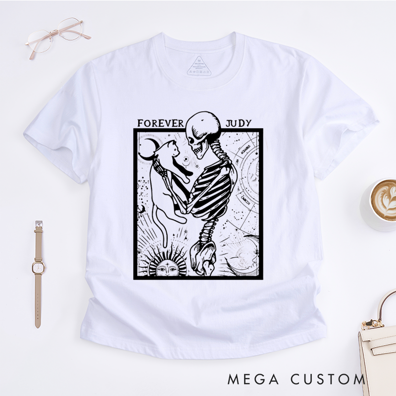 Personalized Tarot Lovers Classic T-Shirts Skeleton and Cat Classic T-Shirt Unique Astrology  Mystical Celestial Gift for Cat Lovers 