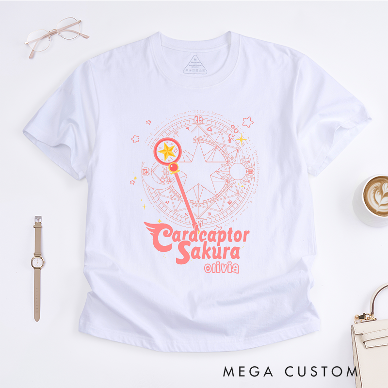 Personalized Magical Staff Star Design Classic T-Shirts Custom Unisex Shirt with Celestial Pattern Unique Gift for Animanga Lovers Boys Girls 