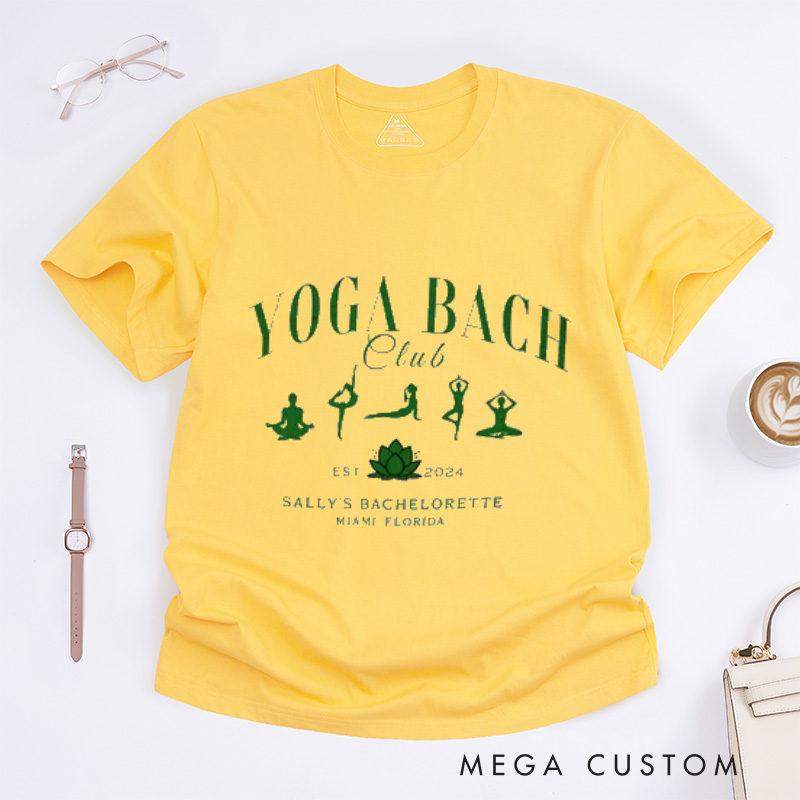 Personalized Yoga Bachelorette Party T-Shirts Bridesmaid T-Shirts Camp Party T-Shirt Wellness Bachelorette Bach Club T-Shirt
