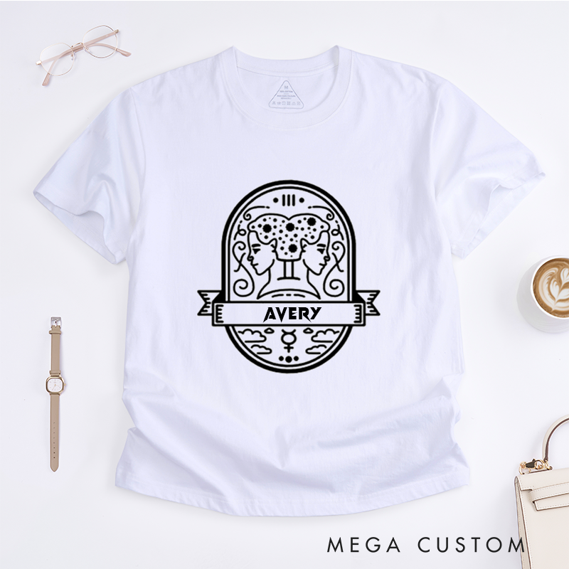 Personalized Gemini Zodiac Classic T-Shirts Unique Unisex Astrology Birthday Gift Custom Name Star Sign Tee for Men Women Horoscope Lover