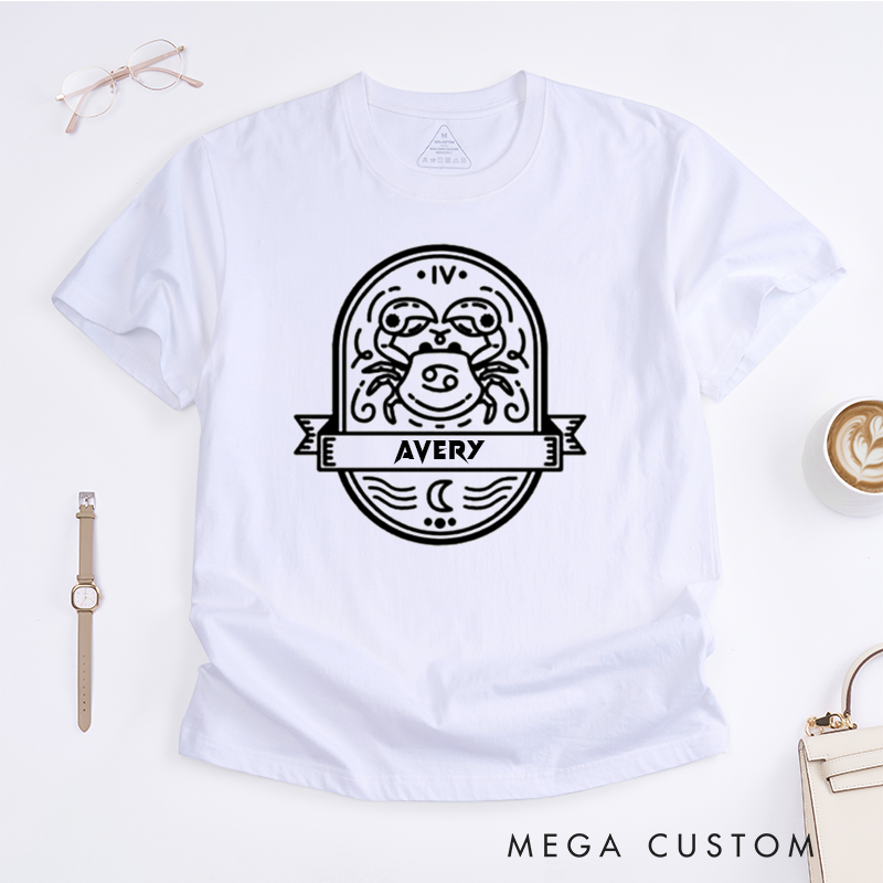 Personalized Cancer Zodiac Classic T-Shirt Custom Name Astrology Gift for Men Women Unique Horoscope Shirt Birthday Gift for Cancer Sign Lovers