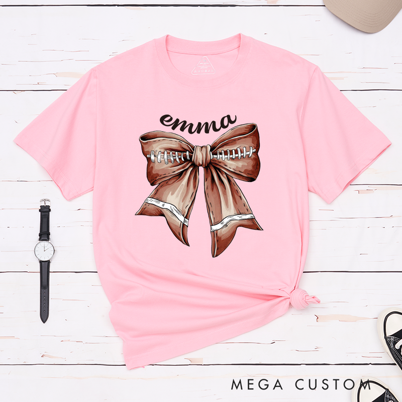 Personalized American Football and Rugby Bow T-Shirts with Custom Name for Her