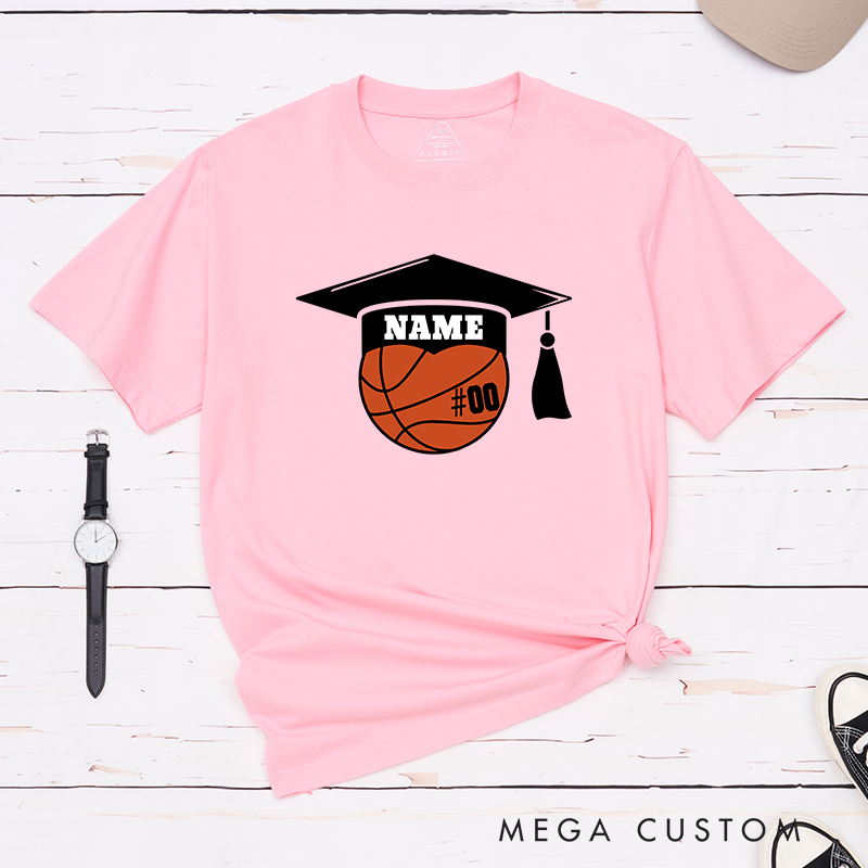 Personalized Basketball Graduation T-Shirt with Custom Name and Number – The Perfect Gift for Players, Fans, and Graduates to Celebrate Their Big Day