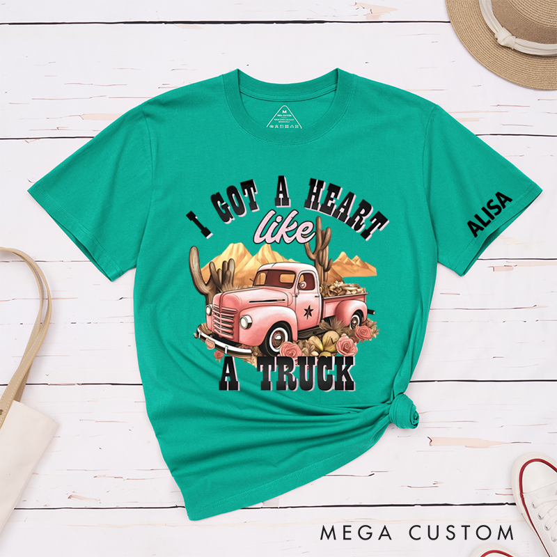 Personalized Classic T-Shirts Vintage Truck and Rustic Western-Inspired Design with Cactus and Floral Details Perfect for Country Lovers Gift