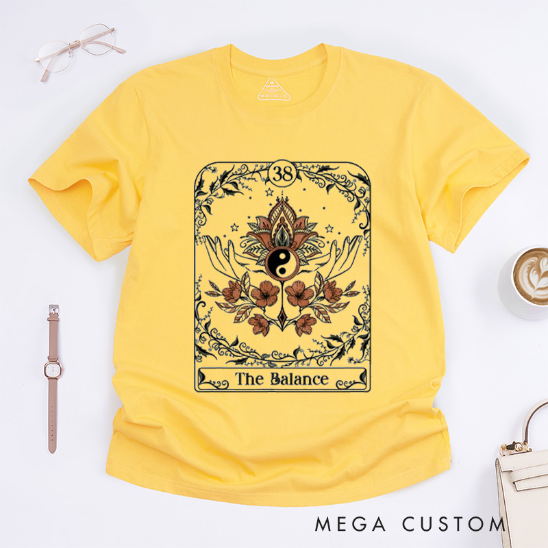 Personalized The Balance Custom Tarot Card Classic T-Shirt Retro T-Shirt Mystical Witch Meliora Tarot T-Shirt Ying Yang Yoga Tee