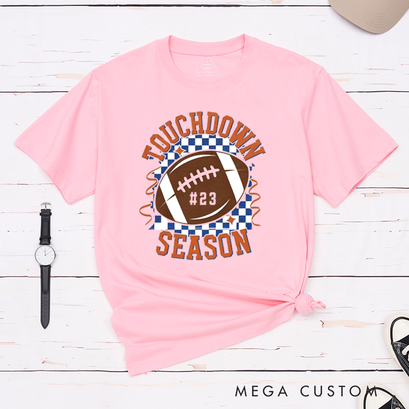 Personalized American Football and Rugby Touchdown Season T-Shirts Featuring Custom Number