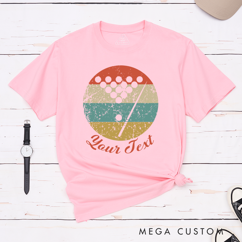 Personalized Billiards, Pool, and Snooker Vintage Retro T-Shirts with Custom Text on the Front