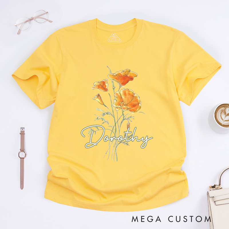 Personalized Golden Poppy Classic T-Shirts Wildflower Shirt Plant Lover Shirt Botanical Shirt California Poppy T shirt Gardening Lover Gift