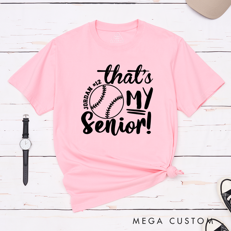 Personalized Senior Softball Spirit T-Shirt Design Perfect for School Teams Featuring Custom Name Number and Bold Text with a Softball Graphic