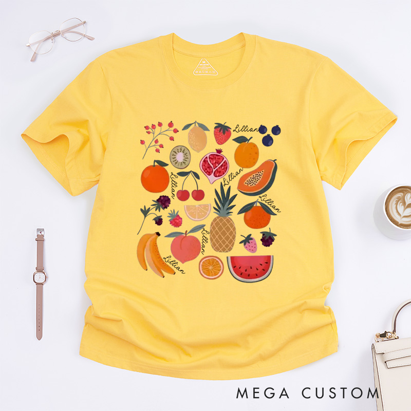 Personalized Cute Fruit Classic T-Shirts Garden Shirt Strawberry Shirt Pineapple Shirt Aesthetic Clothing Botanical Shirt Gift for Garden Lovers