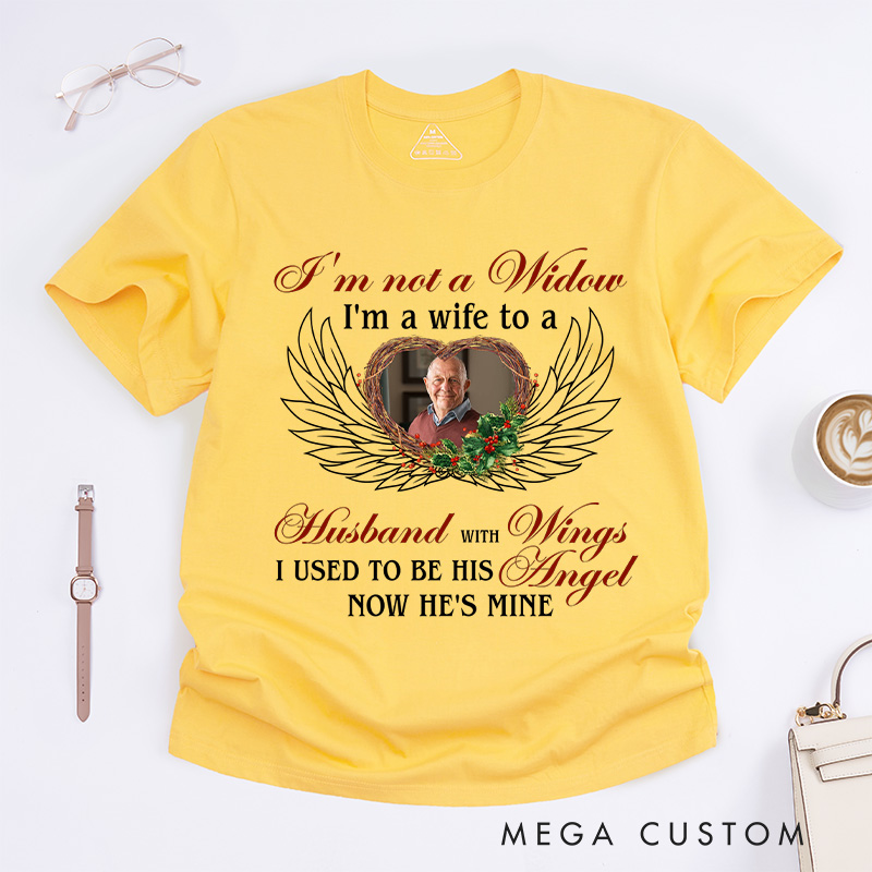 Personalized in Loving Memory Shirt Memorial Feather Heart Tee Custom Photo Shirt Wife To Husband with Wings Memorial Shirt Memorial Shirt
