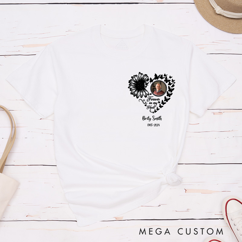 Personalized Photo Shirt Forever in My Heart Memorial T-Shirt For Loss of A Loved One Condolence Gift