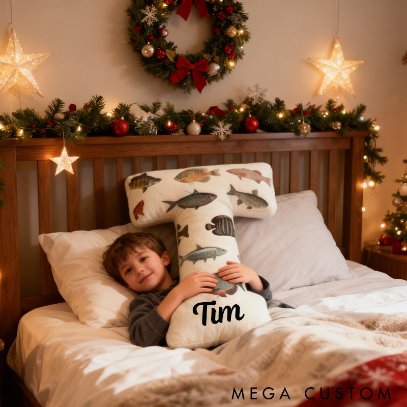 Personalized Fish Themed Letter Pillow Funny Fishing Pillow Custom Name with Colorful Fish Design Graphic 3D Print Perfect Gift for Fishing Enthusiasts and Kids