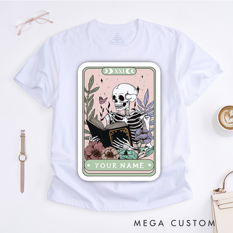 Personalized Tarot Lovers Classic T-Shirts  The Reader Skeleton  Pink Tarot Card  T-shirts Gift for Reader Cute 