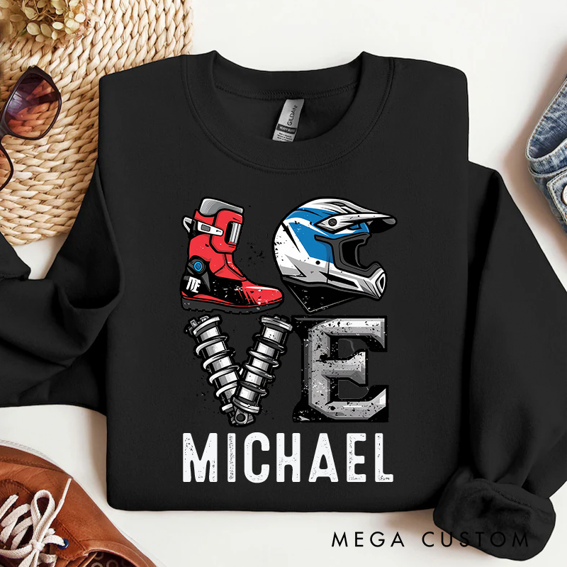 Personalized Long-Sleeve Sweatshirt Custom Motocross LOVE Graphic Long-Sleeve Sweatshirt