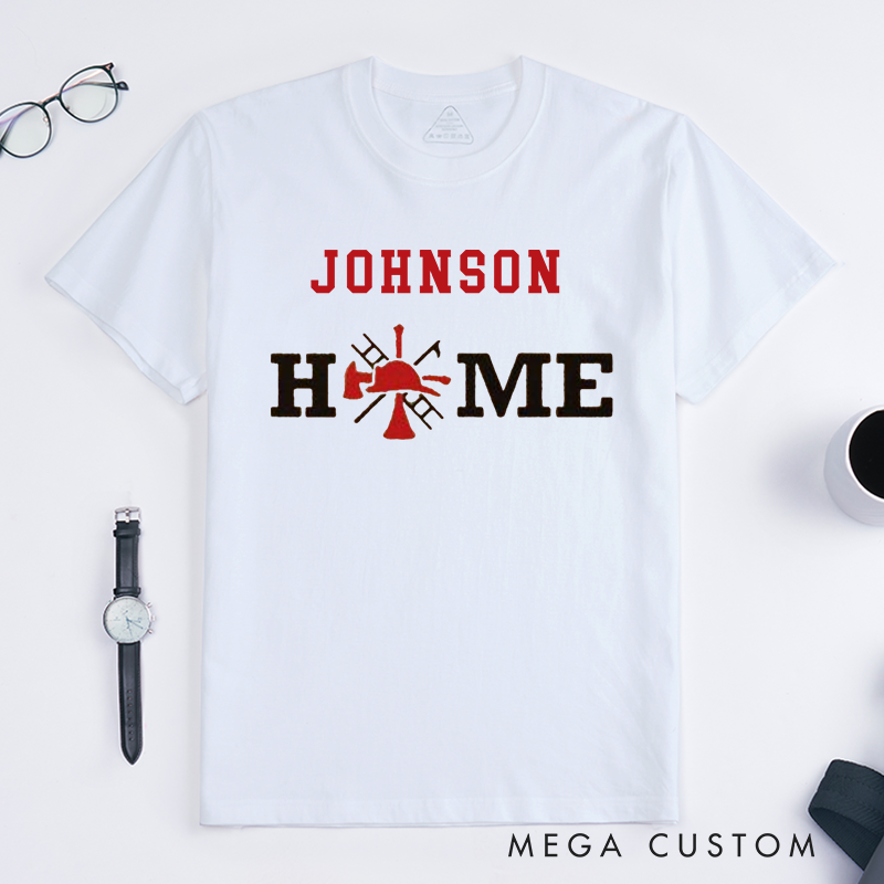 Personalized T-Shirt for Firefighter Family Home Firefighter Helmet Design Gift for Firefighter
