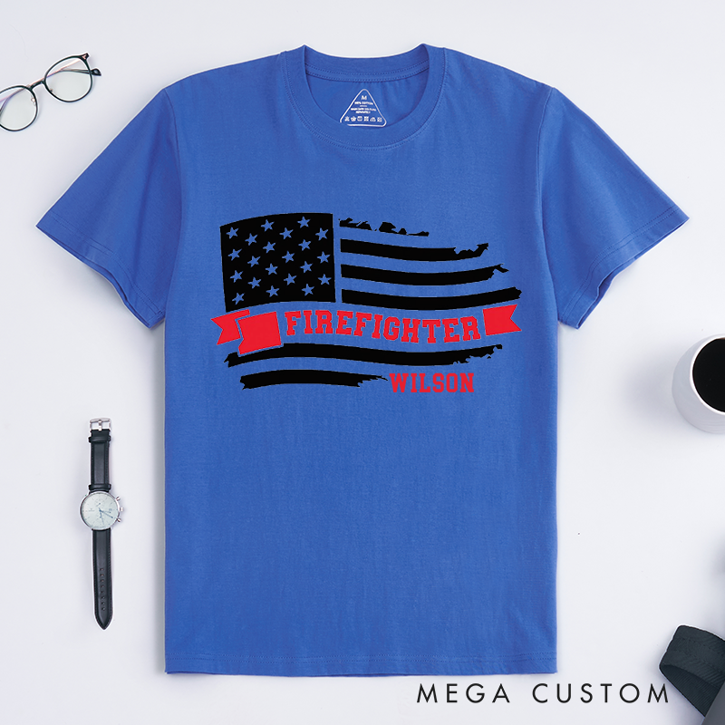 Personalized Vibrant Playful T-Shirt Firefighter Cartoon Character Flame Illustration Design Gift for Firefighter T-Shirt