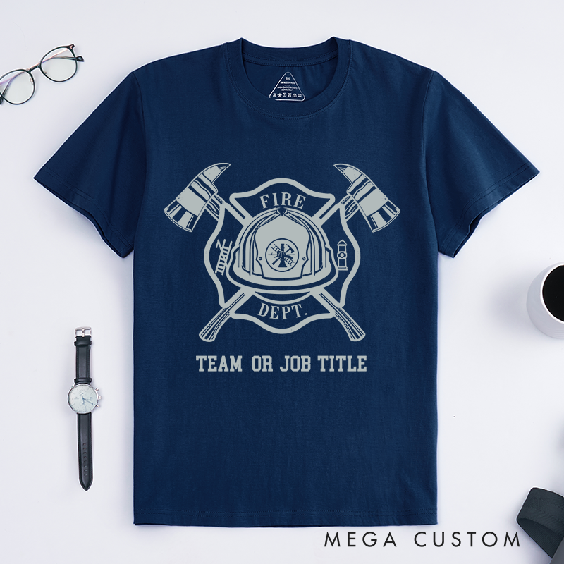 Personalized Classic Bold Professional Firefighter Badge and Tools Emblem Design Gift for Firefighter T-Shirt