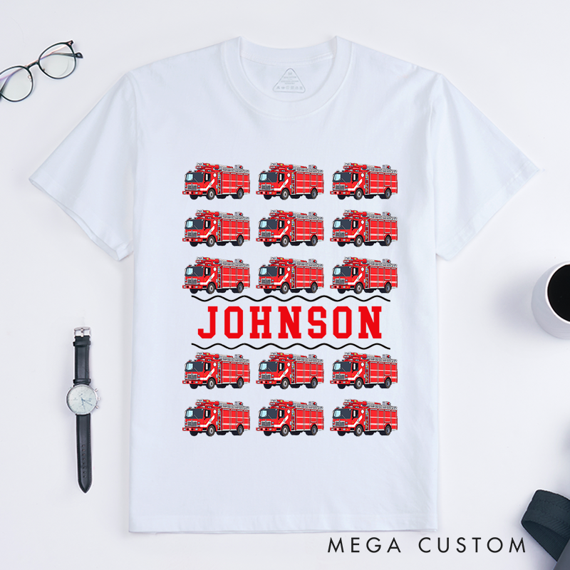 Personalized Vintage Fire Truck Pattern Design Gift for Firefighter T-Shirt