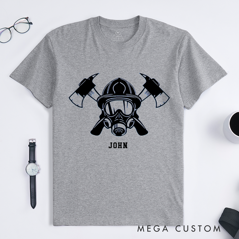 Personalized Firefighter Helmet and Axes Graphic Design Gift for Firefighter T-Shirt