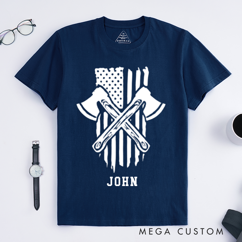 Personalized Patriotic Firefighter Axes and Flag Design Gift for Firefighter T-Shirt