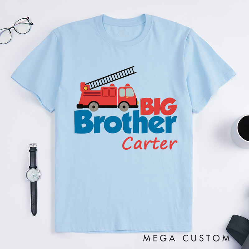 Personalized Playful T-Shirt Fire Truck and Big Brother Design Gift for Firefighter T-Shirt