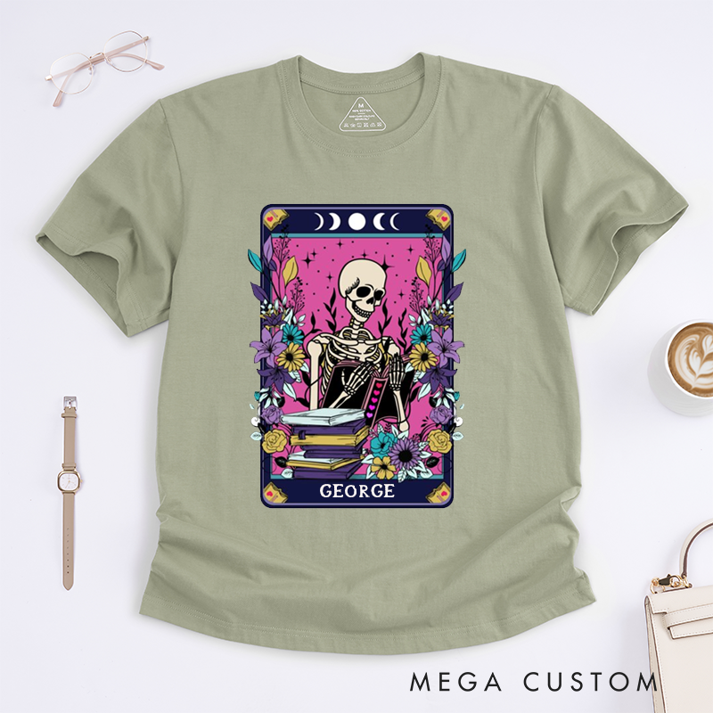 Personalized Tarot Lovers Classic T-Shirts  The Reader Skeleton  Purple Tarot Card  T-shirts Gift for Reader
