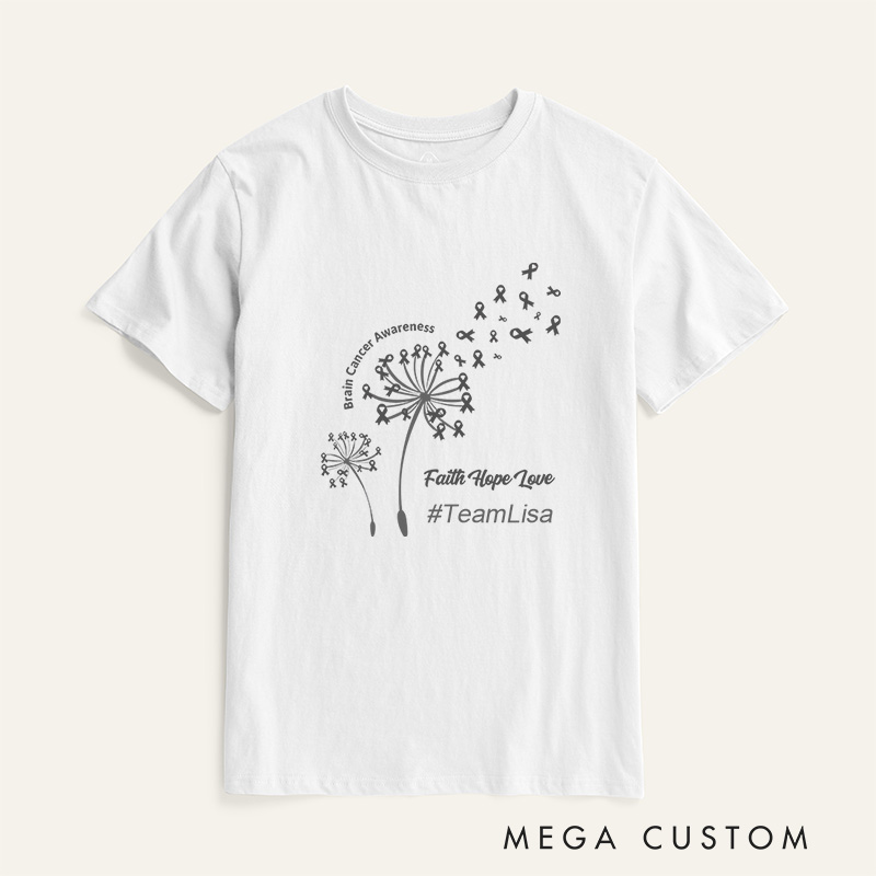 Personalized Brain Cancer Awareness Faith Hope Love Cancer Support T-Shirt