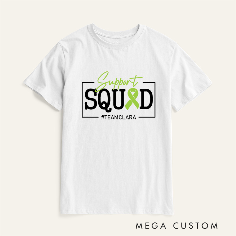 Personalized Lymphoma Cancer Awareness Lime Green Family Support Squad T-Shirt